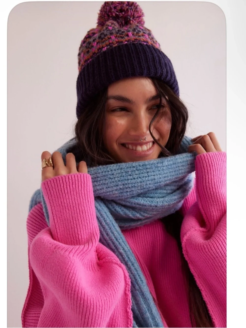 Free People First Frost Fairisle Pom Pom Beanie NEW